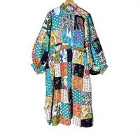 Robe longue bohème faite main style Empire, élégante, rétro, patchwork, fluide, tenue de plage, tenue de soirée modeste, unique, de luxe, effet bulle