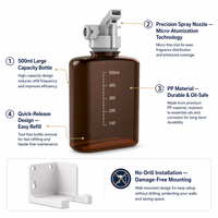 Diffuseur de parfum électrique mural en plastique de 500 ml, sans perçage, pour contrôle par application, 5 minuteurs, pour la maison, l'hôtel, logo personnalisé OEM