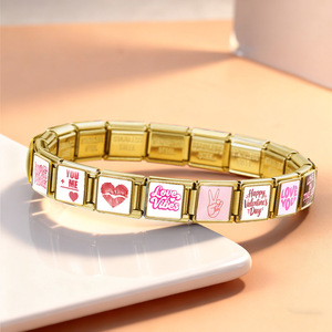 Pulsera Modular Universal de Acero Inoxidable con Dijes Italianos de Corazón de San Valentín, Impermeable, con Slogan de Amor Impreso en Epoxi, DIY - Product Image 2