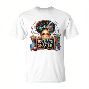 T-shirt 100 Days Smarter Afro Girl Messy Bun pour la 100ème journée d'école - Product Image 2