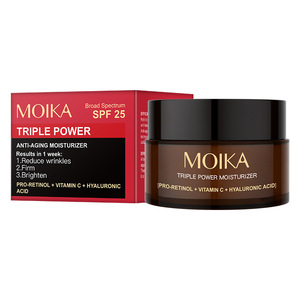 Moika Triple Power Moisturizer SPF 25 Anti-Aging <b>Face</b> Cream Pro-Retinol Vitamin C Hyaluronic Acid - Product Image 1