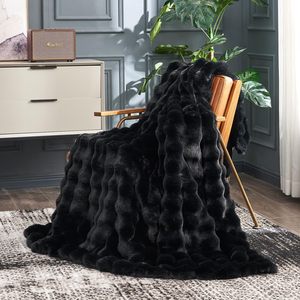 Couverture de canapé en velours bulle et peluche de lapin, style tie-dye, épaisse et chaude, pour l'automne et l'hiver - Product Image 1