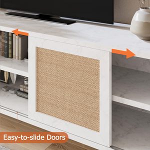 OEM مخصصة 66 بوصة راتان أبيض مركز الترفيه أرفف تخزين أثاث البلوط لغرفة المعيشة وغرفة النوم - Product Image 4