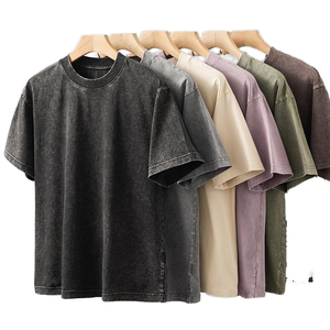 Camiseta de Manga Corta 100% Algodón, Casual, Lavado Ácido, Transpirable, Antiarrugas, Antiretráctil, con Logotipo Personalizado, Estilo Vintage, Tejido de Punto, Talla Grande - Product Image 2