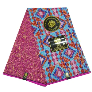 Produsen baru tiba 2 + 4 yard lilin katun Kente gold 100% kain katun Afrika kain lilin emas ankara untuk loincl Afrika