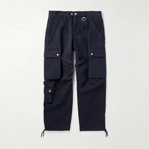 Custom Men High Street Latest Design Straight Leg Garment Dyed Side Zipper Multi-Pocket Heavy Cotton Twill Cargo Pants