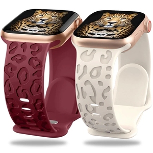 Correa de silicona grabada de leopardo <span class=keywords><strong>para</strong></span> <span class=keywords><strong>iWatch</strong></span> Series 8 <span class=keywords><strong>7</strong></span> 6 5 4 3 Diseño elegante de la pata hueca - Product Image 1