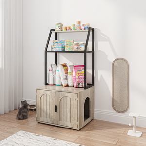 Caja de arena grande para gatos, muebles, casa de madera para gatos con poste rascador - Product Image 2