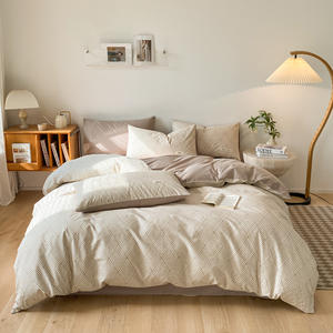 Ensemble <span class=keywords><strong>de</strong></span> literie 4 pièces en coton 100% avec <span class=keywords><strong>drap</strong></span>-housse, imprimé géométrique linéaire moderne - Product Image 2