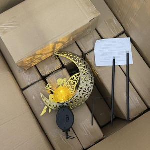 Lampes solaires décoratives LED étanches pour jardin, en forme de lune, boule de verre craquelée, figurine <span class=keywords><strong>étoile</strong></span>, décorations féeriques du Ramadan - Product Image 6
