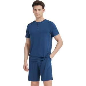 <b>Men's</b> Pajama Set <b>Short</b> Sleeve Bamboo Cotton Knitted Sleepwear Soft Summer <b>Pjs</b> Top And <b>Shorts</b> 2 Piece - Product Image 1