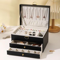 Boîte à bijoux à 3 étages, grande capacité, 2 tiroirs, en cuir PU, avec serrure, pour femmes, maman, cadeaux de Noël