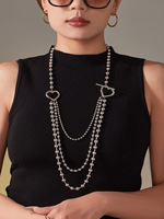 Collier long en acier inoxydable plaqué or 18 carats avec chaîne à billes et connecteur en forme de cœur, design simple, multi-couches, pour femmes