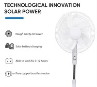 Ventilateur solaire sur pied de 16 pouces avec batterie au lithium de 15 W, adaptateur de panneau solaire, contrôle mécanique pour une utilisation en extérieur et à l'hôtel