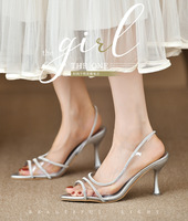 2025 été nouveau Transparent Stiletto Style français femmes talons strass mariage diapositives sandales chaussures de mariage