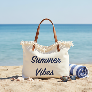 Borsa Tote in Tela di Grande Capacità con Lettere Ricamate, Borsa da Spiaggia per Uso Quotidiano con Tracolla, in Poliestere per Tutte le <span class=keywords><strong>Stagioni</strong></span> - Product Image 2