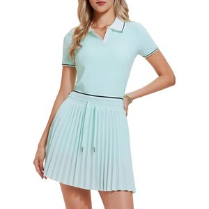 Women's Summer <b>2</b> <b>Piece</b> Tennis Skirt <b>Set</b> Short Sleeve Top Pleated Skirt Quick Dry Sporty Athletic Wear - Product Image 1