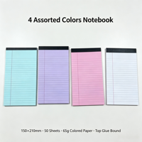 Bloc-notes personnalisé imprimé, 50 feuilles, 65g, perforé, 4 couleurs assorties, emballé sous film rétractable, impression numérique pour notes de bureau