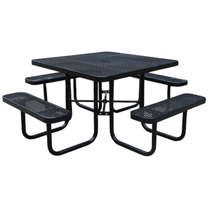 Table de pique-nique moderne en métal grillagé pour extérieur, style ferme, avec bancs amovibles, pour aire de jeux, patio, en acier, avec trou pour parasol - Product Image 1