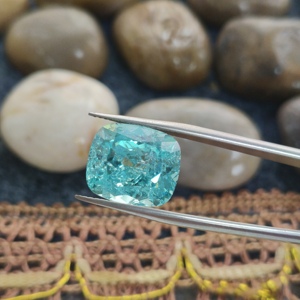 พลอย DS Gems ขนาดใหญ่ คุณภาพสูง 14x16 มม. พลอยเพาราอิบาสีน้ำเงินนีออนทรงคุชชั่นเจียระไนแบบไอซ์ครัช ผลิตในห้องปฏิบัติการ - Product Image 4