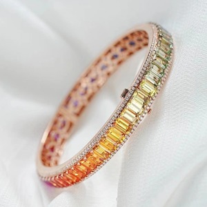 SGARIT custom 18k pure gold lab grown gemstone <b>bangle</b> bracelet Jewelry colored gradient sapphire rectangular women <b>men</b> gift - Product Image 4