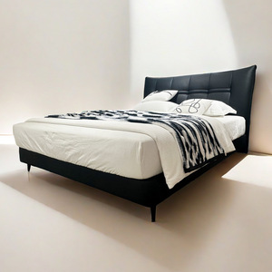 เตียงหนังสีดำสไตล์มินิมอล ขนาดดับเบิ้ล พร้อมที่เก็บของสำหรับห้องนอน - Product Image 2