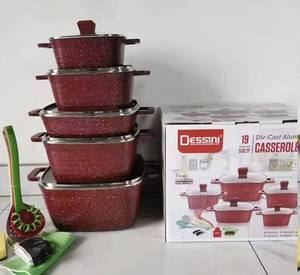 Ensemble de casseroles en aluminium de luxe 19 pièces, design carré, revêtement granit violet, rouge, noir, avec ensemble d'ustensiles de cuisine 9 pièces - Product Image 2