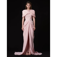 Robe de soirée pour femme, nouvelle collection 2025, design maxi floral, tissu écologique de luxe, col à volants, silhouette fourreau rose, sur mesure