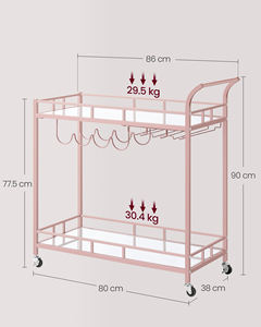 <span class=keywords><strong>VASAGLE</strong></span> Chariot <span class=keywords><strong>de</strong></span> Service d'Hôtel, <span class=keywords><strong>de</strong></span> Restaurant et <span class=keywords><strong>de</strong></span> Maison avec Plateau en Verre Rose, <span class=keywords><strong>Desserte</strong></span> <span class=keywords><strong>de</strong></span> <span class=keywords><strong>Cuisine</strong></span>, Chariot <span class=keywords><strong>de</strong></span> Bar en Métal et Verre - Product Image 5