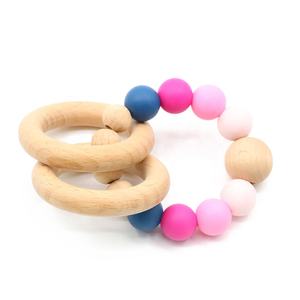 Hochet en bois de hêtre naturel Perles en silicone Bracelets de dentition pour bébé Jouet doux pour le soulagement de la dentition - Product Image 4