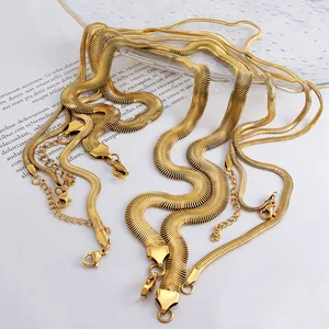 Thick Flat Snake Chain Necklace Chunky Soft Snake Chain Choker Herringbone Necklace Set 18k Gold Plated Chains Jewelry Necklaces