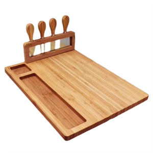 Papan potong bambu besar tahan lama dan Set pisau pemotong 4 potong Charcuterie kreatif papan keju dan blok tukang daging - Product Image 1