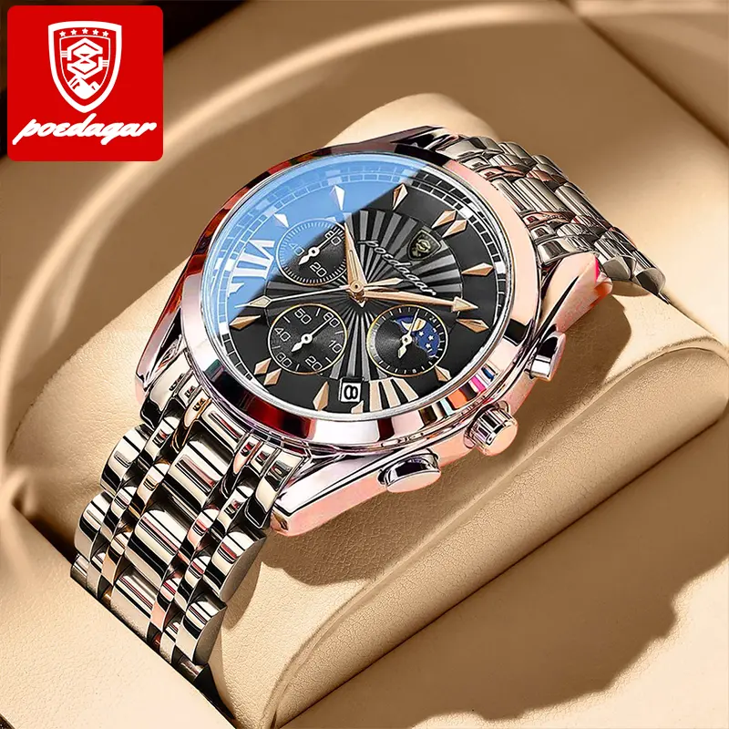 POEDAGAR Fashion Custom Herren uhr Wasserdichte Luminous Date Sport uhr Luxusmarke Edelstahl band Herren Quarz Armbanduhr