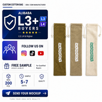Sac à cordon personnalisé en coton écologique à chevrons, pochette en coton biologique pour bijoux, emballage cadeau avec logo pour marque de luxe, pour stylos et accessoires.