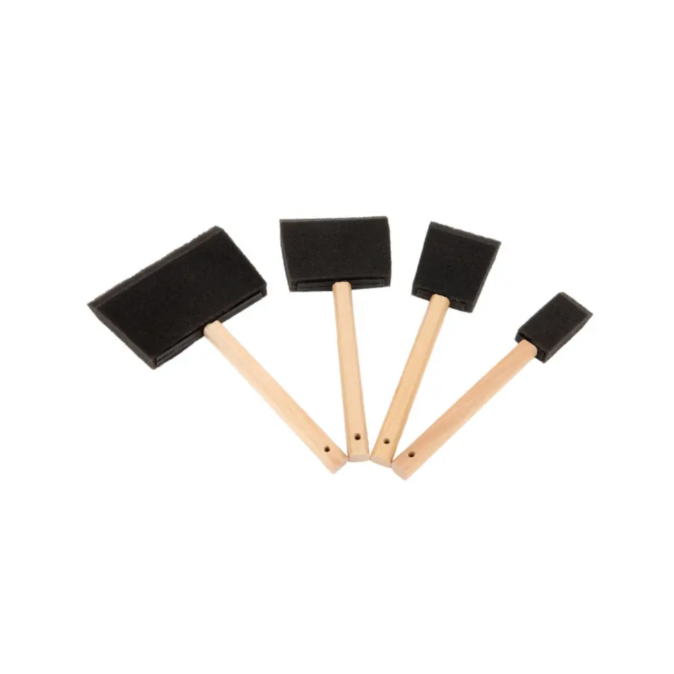 MSN Craft Paint Brush High Density Sponge Brush Tools Arts Wooden Handle Foam Brushes Set