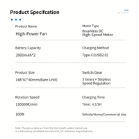Ventilateur 130000 tr/min, 8000 mAh, 200 W, Type-C, souffleur sans fil à 3 vitesses, 2-en-1, aspirateur portatif, nettoyage de voiture et d'ordinateur