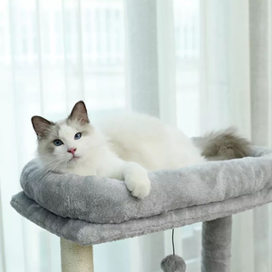 Arbre à chat moderne en peluche multi-niveaux gris clair avec griffoir en sisal, <span class=keywords><strong>hamac</strong></span> et niche pour grands chats, mobilier d'intérieur pour animaux de compagnie, vente chaude - Product Image 4