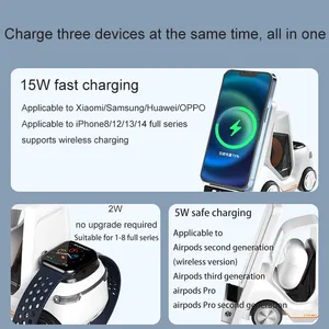 15W QC3.0 auto a forma di 5 in1 caricatore wireless ornamento desktop per il telefono cellulare auricolari e orologi