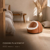 Lit pour chat en forme de coquille d'œuf couleur café clair, petit nid pour animaux de compagnie, surface tissée, doublure en peluche, lit d'intérieur pour animaux de compagnie, taille S