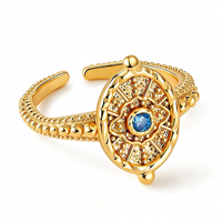Bague ouverte ajustable en cuivre plaqué or 18 carats avec turquoise naturelle, bague texturée vintage pour femme