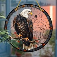 Attrape-soleil 2D en acrylique pour fenêtre, avec revêtement imprimé, artisanat en verre teinté, motif animal Aigle chauve vintage, ornement suspendu pour la maison, la décoration murale et les fêtes