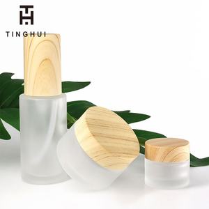 Envase de Vidrio Esmerilado para Cosméticos Faciales, Crema para el Cuidado de la Piel, con Tapa de Bambú, 30 ml, 50 ml, 100 ml, Botella con Bomba para Loción, Spray para Suero - Product Image 1