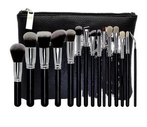 Set di Pennelli Professionali per Trucco in Offerta, 8/15 Pezzi in Nero e Oro Rosa con Borsa in Pelle per Trucco Occhi, Eyeliner e Matita per Sopracciglia - Product Image 1