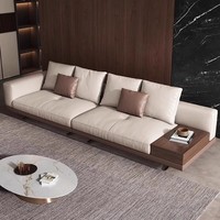 Canapé en cuir véritable MoonTop, luxe moderne, grande taille, canapé de salon avec table d'appoint