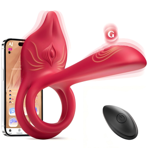 Anillos para pene en forma de zorro con vibrador, anillo para pene con estimulación del clítoris, juguete sexual con aplicación y control remoto. - Product Image 1
