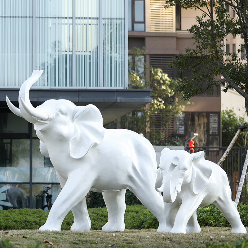 Escultura de fibra de vidrio para jardín, estatua grande de elefante blanco de resina para exteriores, hecha a medida