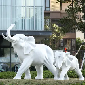Kustom Membuat Luar Ruangan Resin Taman Hewan Patung Fiberglass Patung Gajah Putih Besar