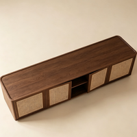 Meuble TV mural flottant en contreplaqué sur mesure, meuble TV cannelé moderne et minimaliste, console multimédia OEM/ODM