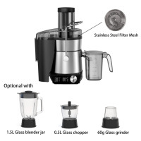 Extracteur de jus multifonctionnel HGM en acier inoxydable 1000W à grande vitesse, avec goulotte large de 85 mm et capacité de 1L, Licuadora