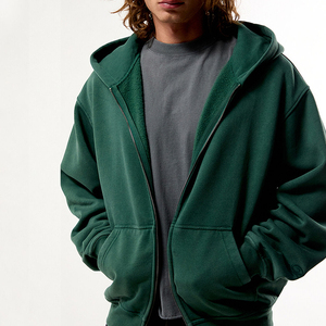 Sweat à capuche zippé vert décontracté brodé de haute qualité, en coton molletonné fin, personnalisé et polyvalent - Product Image 4